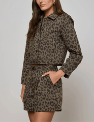 L’AGENCE Marla Cropped Cotton Jacket in Tan Multi Leopard – side view