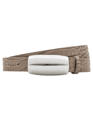 L’AGENCE Marlowe leather belt in cappuccino croc with silver buckle