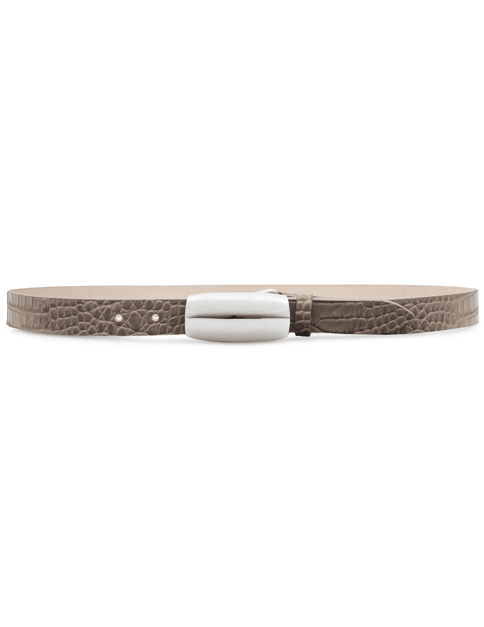 L’AGENCE Marlowe leather belt in cappuccino croc with silver buckle