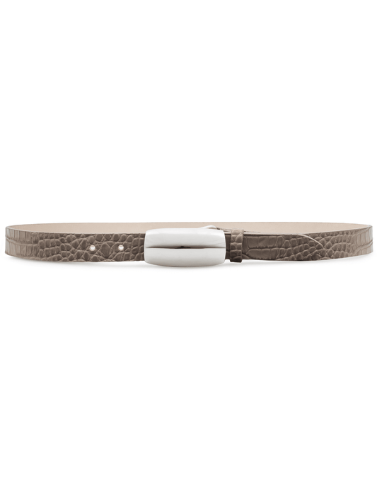 L’AGENCE Marlowe leather belt in cappuccino croc with silver buckle