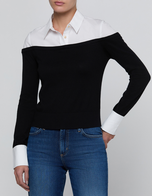 PRE-ORDER-L'AGENCE Mathilde Poplin Combo Sweater in Black & White