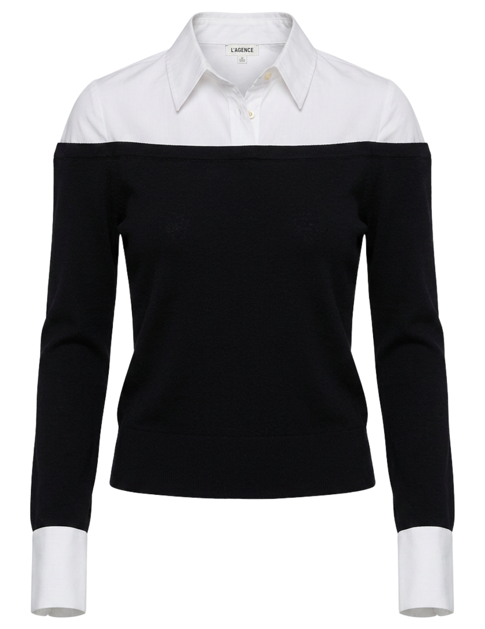 L’AGENCE Mathilde Poplin Combo Sweater in Black & White
