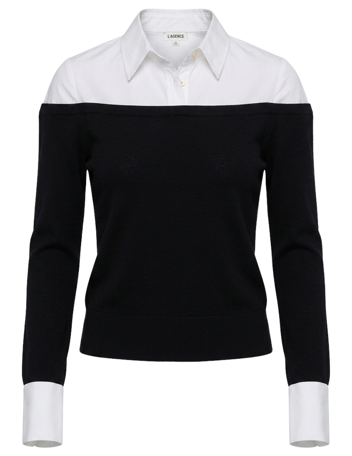 L’AGENCE Mathilde Poplin Combo Sweater in Black & White