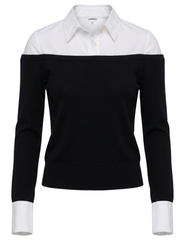L’AGENCE Mathilde Poplin Combo Sweater in Black & White