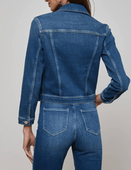 L’AGENCE Maven slim fit denim jacket in Gage blue wash back view
