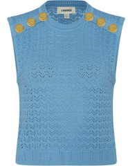L’AGENCE Max sleeveless pointelle knit top in pale blue front view