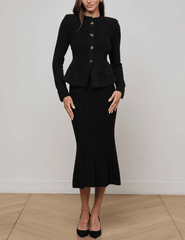 L'AGENCE Melissa Knit Flare Cardigan in Black Gold