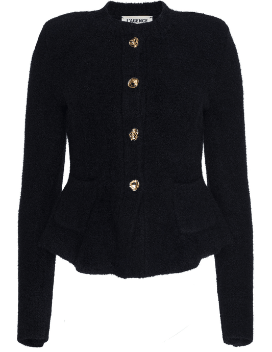 L'AGENCE Melissa Knit Flare Cardigan in Black Gold
