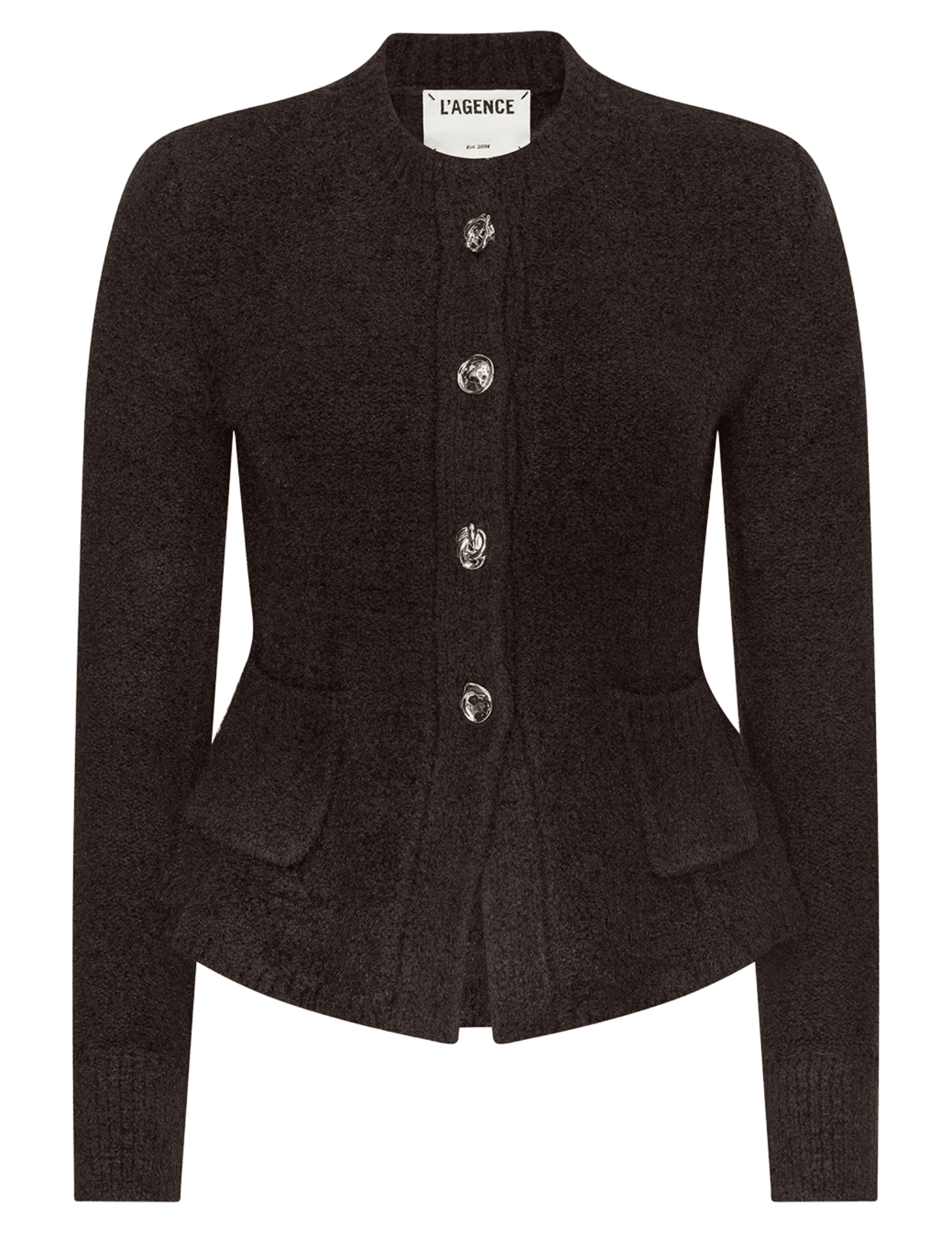 L'AGENCE Melissa Knit Flare Cardigan in Dark Brown Gold f