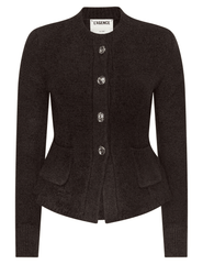L'AGENCE Melissa Knit Flare Cardigan in Dark Brown Gold f