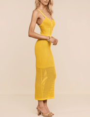 Side view of L'AGENCE Michelle knit dress in Golden Spice
