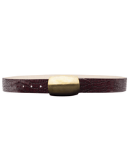 L’AGENCE Milou Domed Buckle Belt in burgundy croc embossed leather with gold buckle