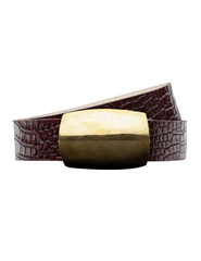 L’AGENCE Milou Domed Buckle Belt in burgundy croc embossed leather with gold buckle