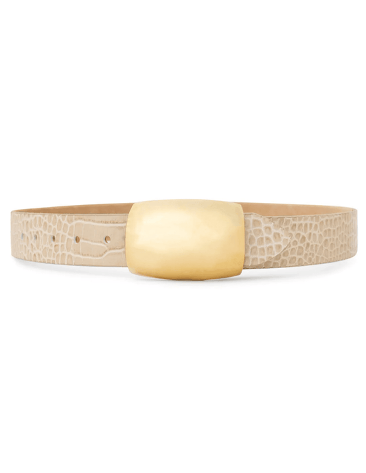 L’AGENCE Milou Domed Buckle Belt in ivory croc embossed leather with gold buckle