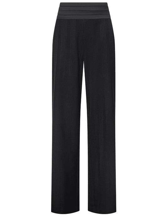 L’AGENCE Minerva Cummerbund Trouser in Black Shadow Stripe with high rise and wide leg