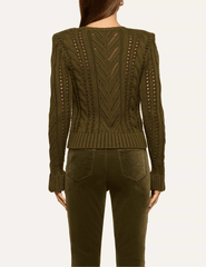 Back view of L'AGENCE Mio Cable Knit Sweater in Kalamata
