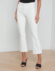 L'Agence Mira cropped micro boot jeans in Blanc front model view