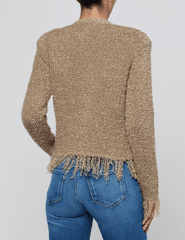 Back view of L'AGENCE Mireille Fringe Knit Cardigan Natural