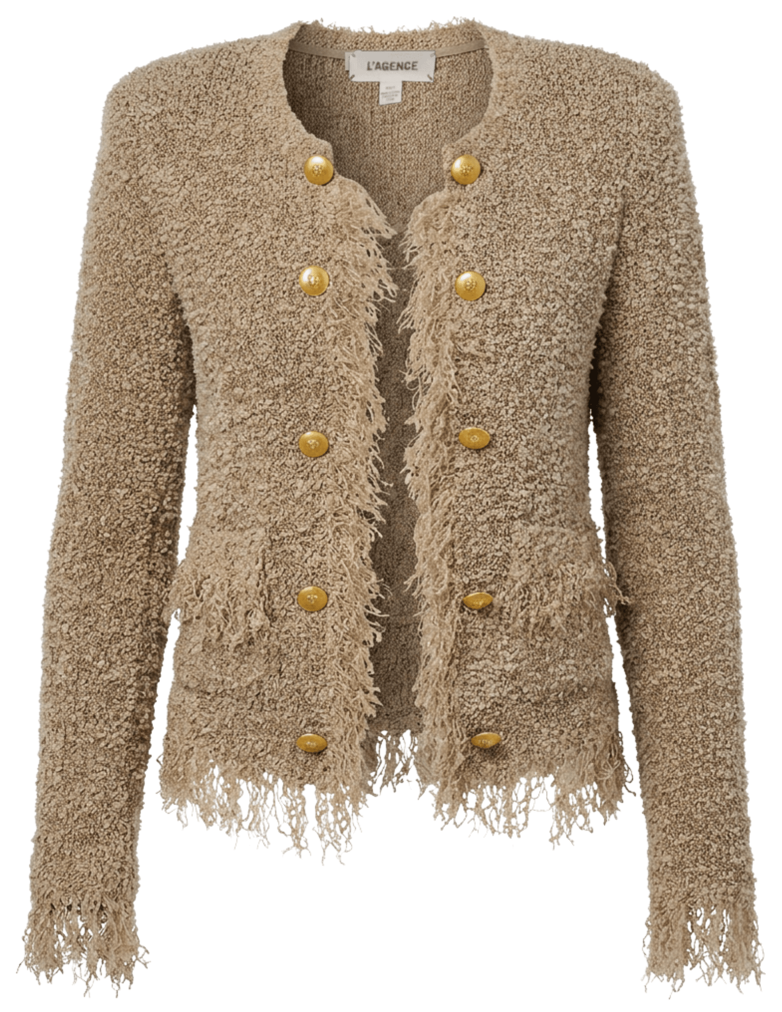 L'AGENCE Mireille Fringe Knit Cardigan Natural