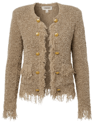 L'AGENCE Mireille Fringe Knit Cardigan Natural