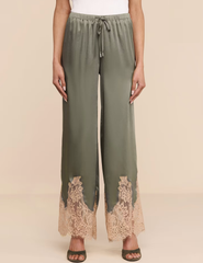 L'AGENCE Mirel Lace Trim Pant in Smokey Olive and Praline front view