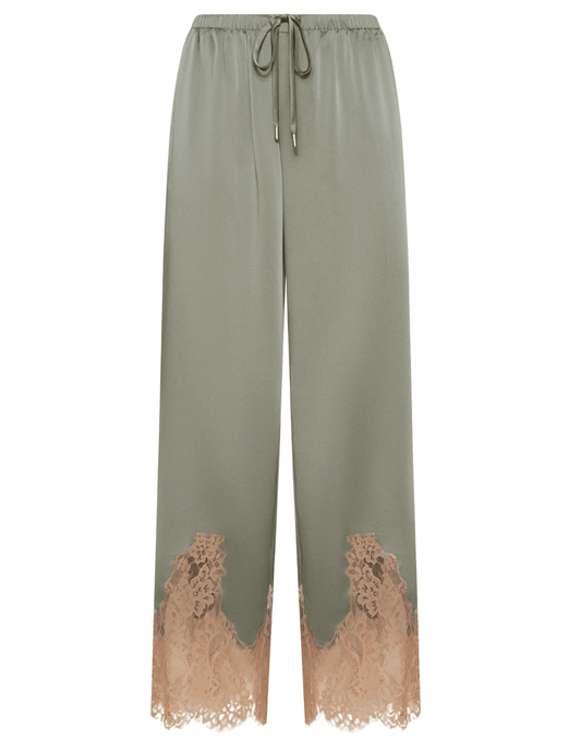L'AGENCE Mirel Lace Trim Pant in Smokey Olive and Praline 