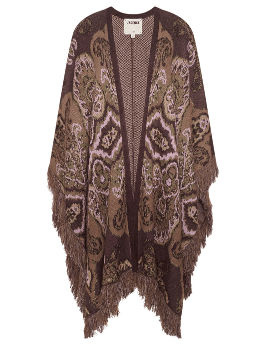 L'AGENCE Naoko Jacquard Poncho in Brown Multi,