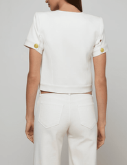 Back view of L’AGENCE Nawa short sleeve shirt jacket in white