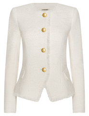 L’AGENCE Nerina collarless structured blazer in ivory with gold logo buttons