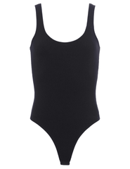 L’AGENCE Nica Scoop Neck Bodysuit in black, flat lay front view on white background