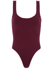 L’AGENCE Nica Scoop Neck Bodysuit in Dark Port, flat lay front view on white background