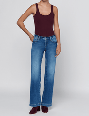L'AGENCE Nica Scoop Neck Bodysuit in Deep Sangria with jeans