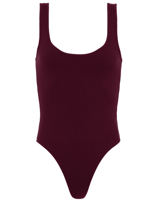 L'AGENCE Nica Scoop Neck Bodysuit in Deep Sangria