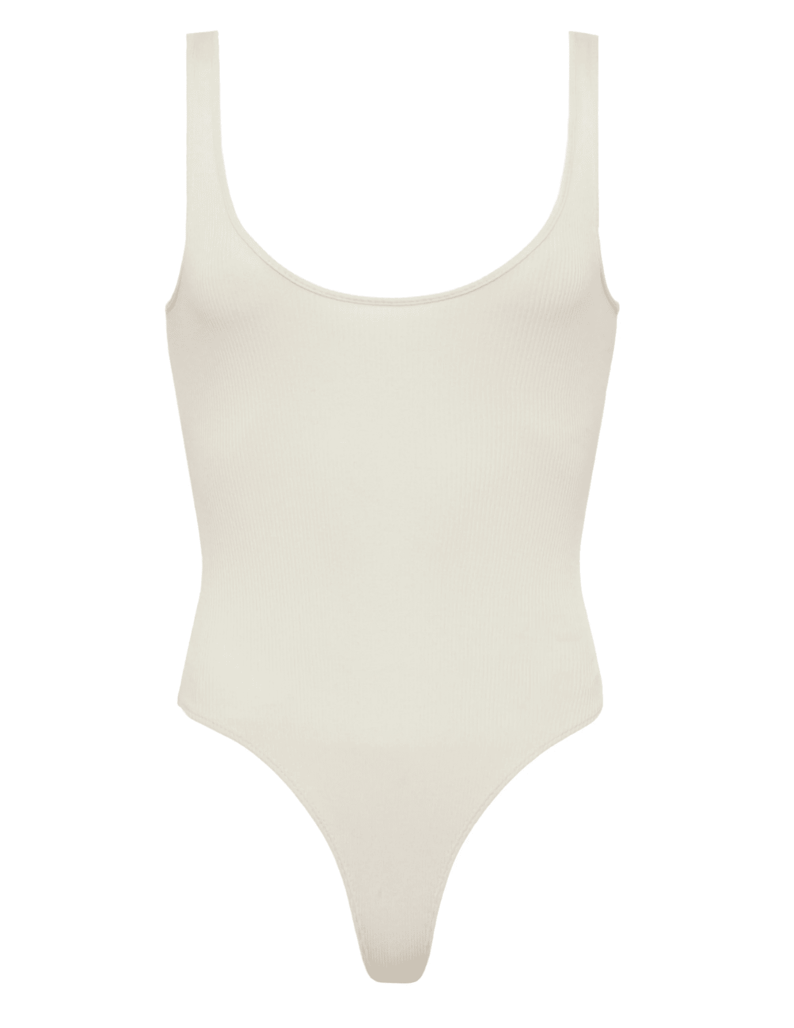 L’AGENCE Nica Scoop Neck Bodysuit in Ivory white, flat lay front view on white background.