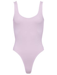 L’AGENCE Nica Scoop Neck Bodysuit in Pale Orchid, flat lay front view on white background.