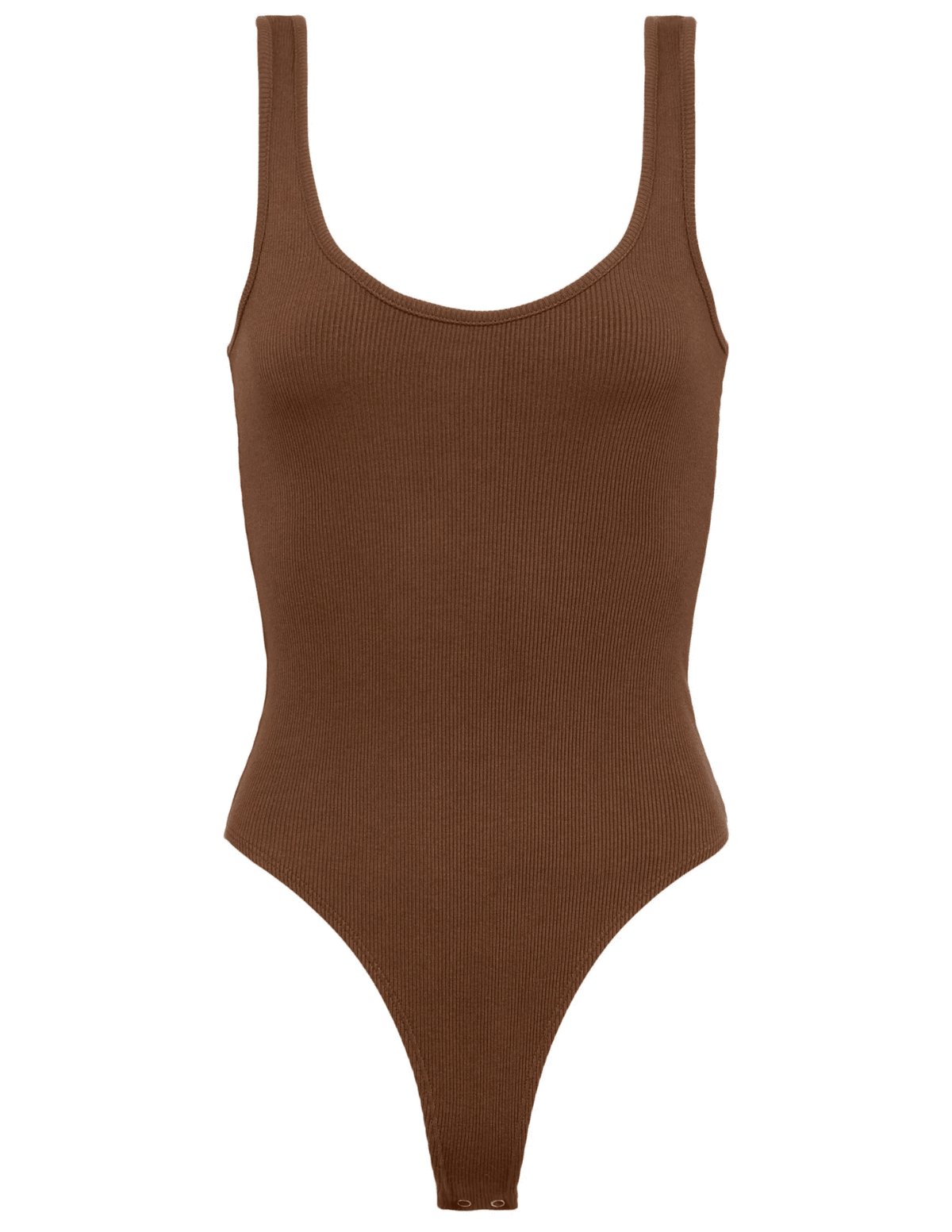 L’AGENCE Nica Scoop Neck Bodysuit in Sequoia Brown, flat lay front view on white background.
