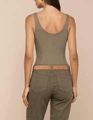 Back view of L'AGENCE Nica scoop neck bodysuit in smokey olive
