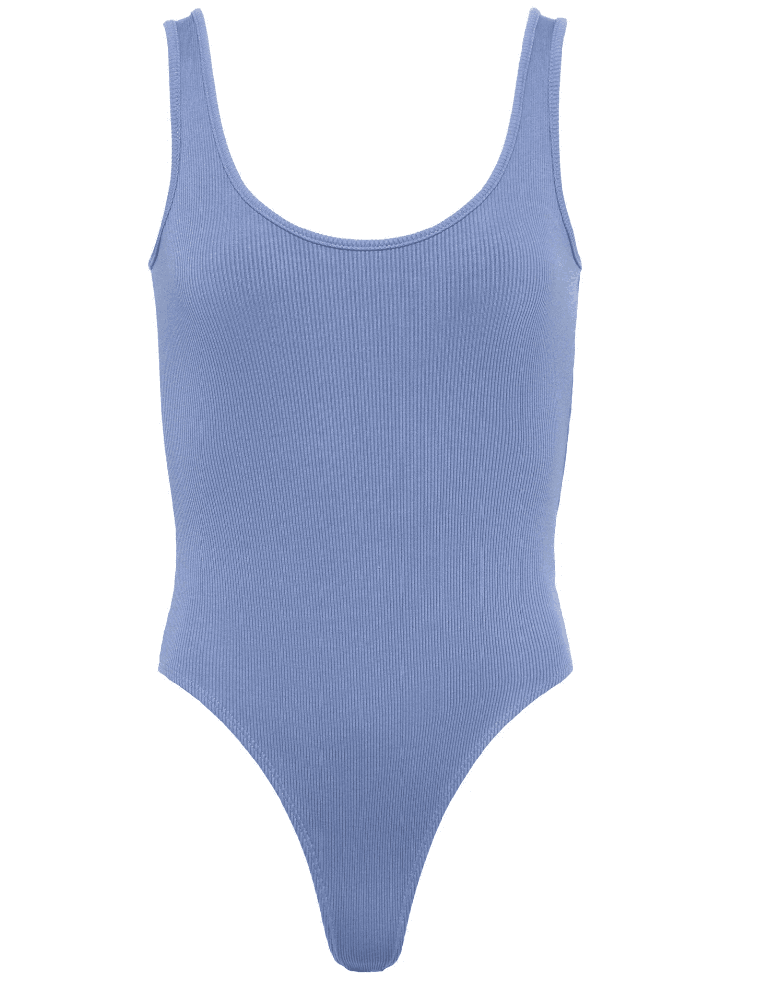 L’AGENCE Nica Scoop Neck Bodysuit in Wild Wind blue, flat lay front view on white background.
