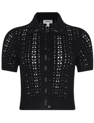 L’AGENCE Ninette black pointelle knit short sleeve top 