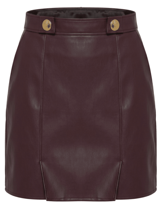 L’AGENCE Nolina Vegan Leather Mini Skirt in Deep Mahogany