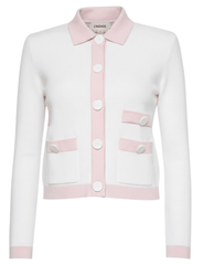 L’AGENCE Nomi satin back cardigan in ivory with pink trim