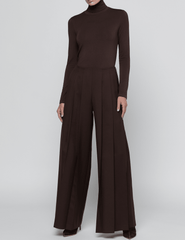 Full body view of L'AGENCE Nova Pleated Wide Leg Pant in Dark Java