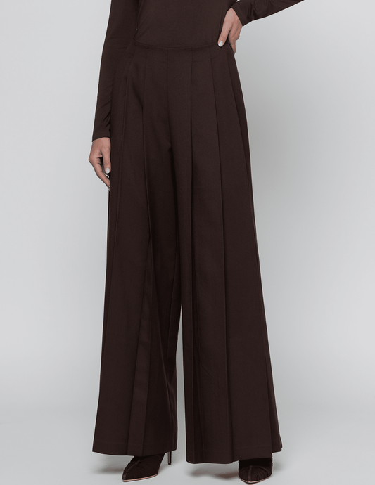 Front view of L'AGENCE Nova Pleated Wide Leg Pant in Dark Java