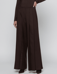 Front view of L'AGENCE Nova Pleated Wide Leg Pant in Dark Java