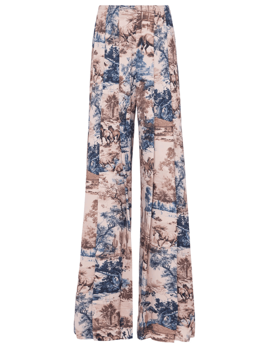 L’AGENCE Nova Pleated Wide Leg Pant in Tan Multi Western Toile print