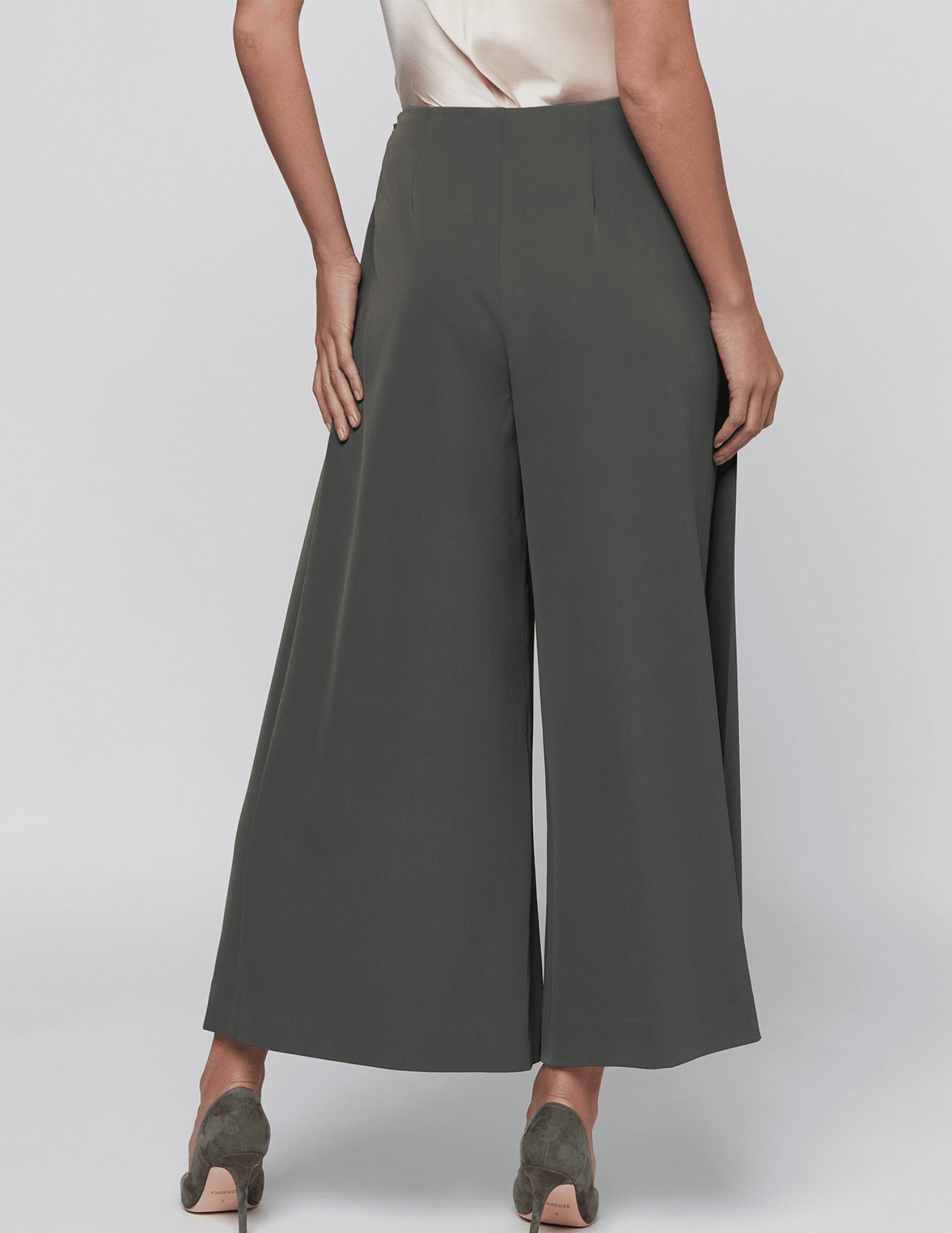 Back view of L'AGENCE Novalynn Cropped Wide Leg Pant Ash Olive