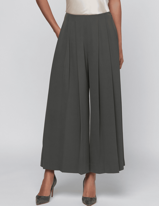 Front view of L'AGENCE Novalynn Cropped Wide Leg Pant Ash Olive