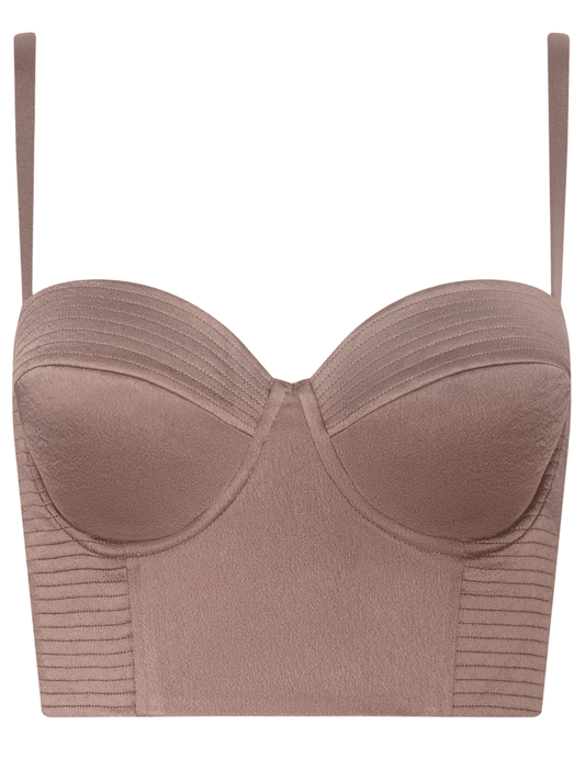 L’Agence Nysa bustier top in mocha tan satin front view
