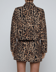 Back view of L’AGENCE Nyx Cropped Jacket in Brown Multi Patch Leopard