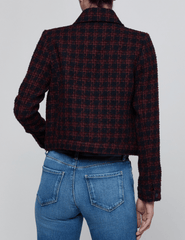 Back view of L’AGENCE Nyx Cropped Jacket in Midnight Burgundy Tweed